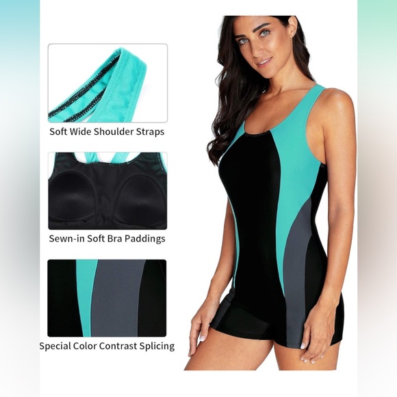 New Womens Boyleg Racerback 1
Piece Swimsuit Athletic Full Coverage Swimwear
Lap - Picture 5 of 14